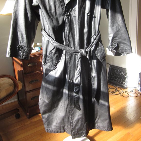 Men's black Leather Coat Sz L - Picture 2 of 15